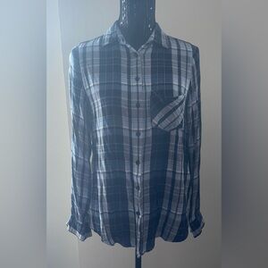 Brody Myles Blue Plaid Rayon Shirt Size Small